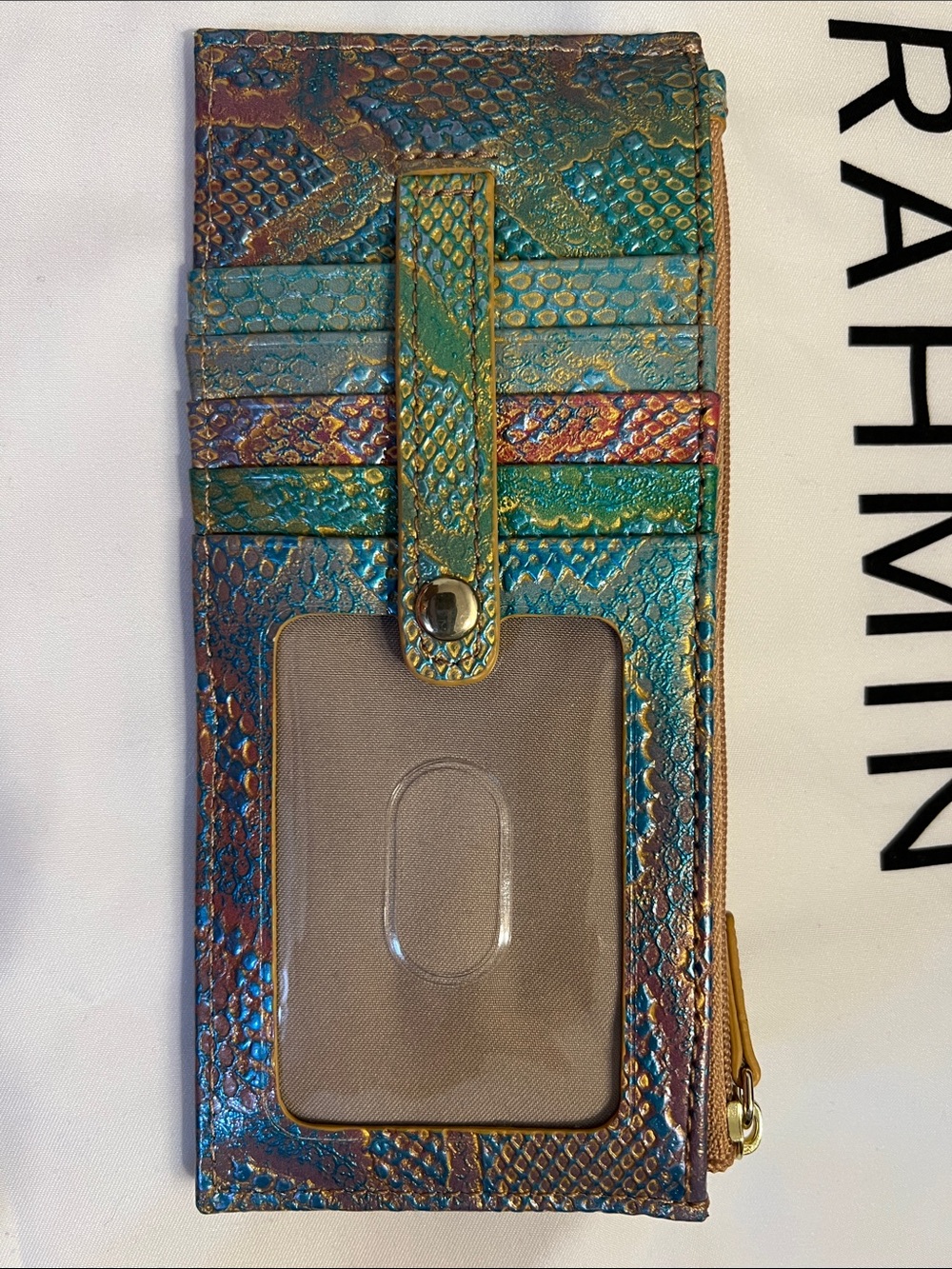 Brahmin Teal Multi Iridescent Python-Embossed Satchel with Matching Card Wallet - Picture 10 of 10